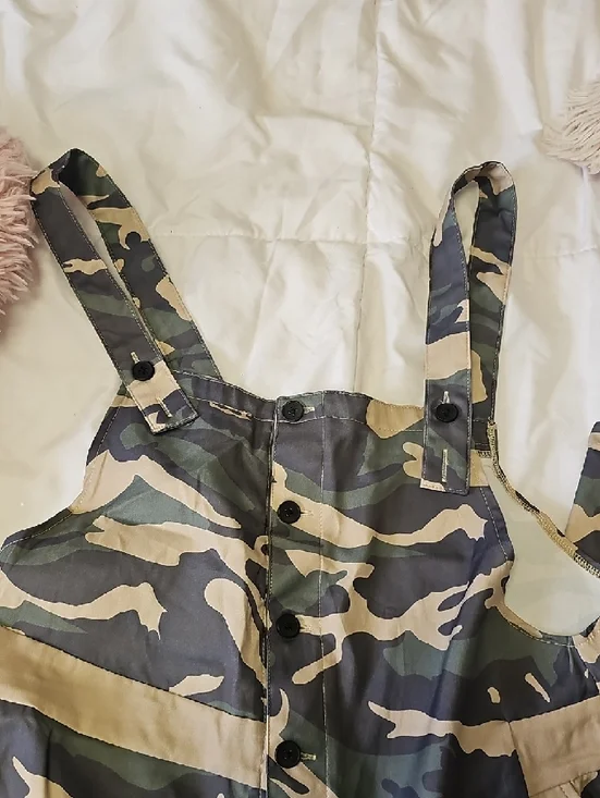 Camo Button-Front Overalls - Picture 2 of 8